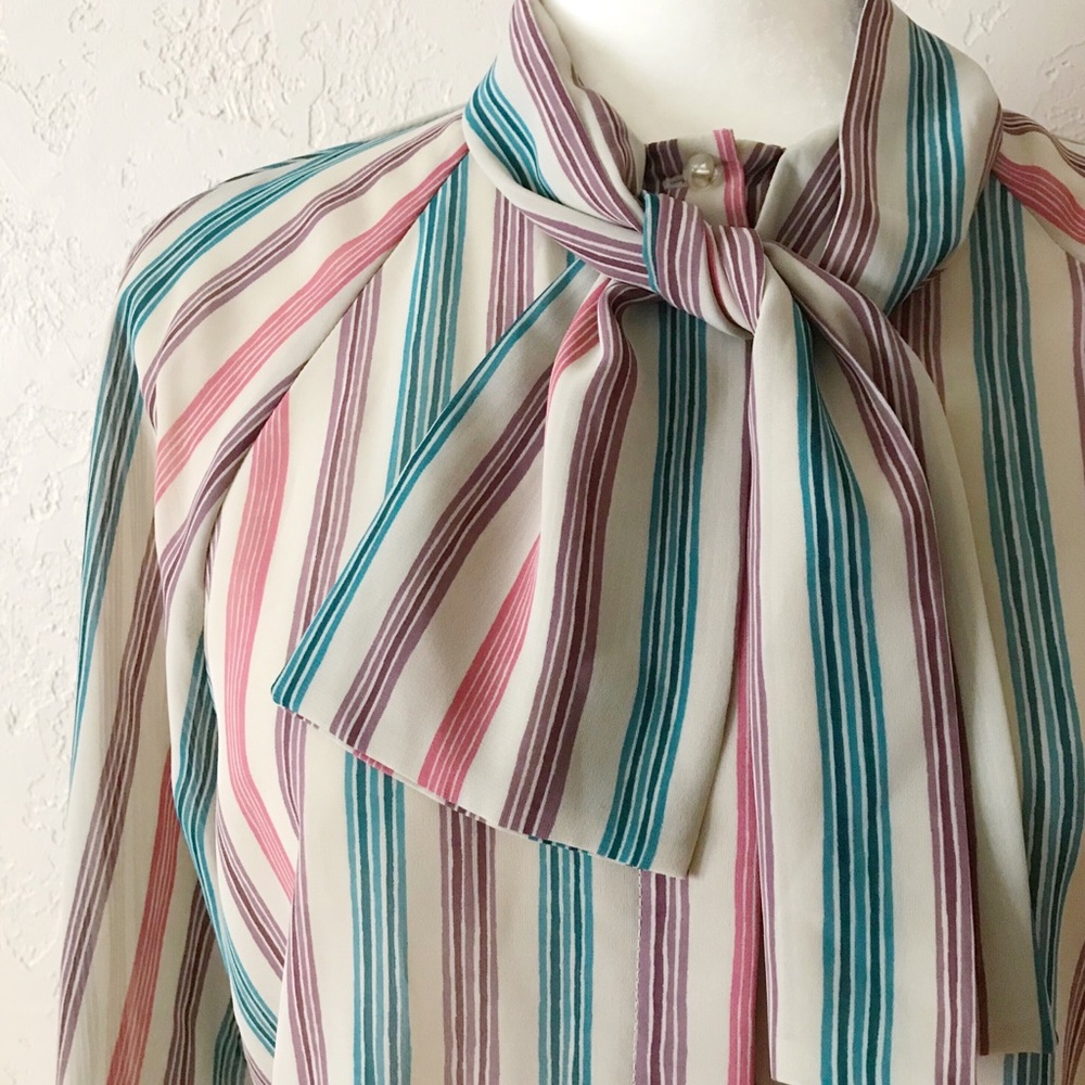 VINTAGE Candy Striped Secretary Blouse